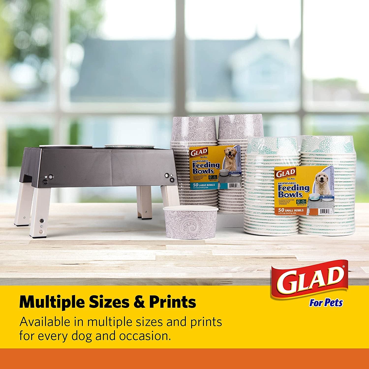 for Pets Disposable Feeding Bowls | Small Dog Feeding Bowls in Gray Pattern | 1.75 Cup Size - Great for Dry, Wet Dog Food or Water (Pack of 1)